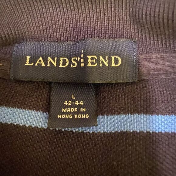 Lands End Navy White and Blue Striped Short Sleeve‎ Polo Sz L - Picture 4 of 10
